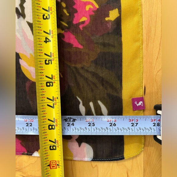 Like New Navy Scarf with Floral Print & Yellow Border—Joules Wensley 27.5” x 80” - Picture 14 of 17